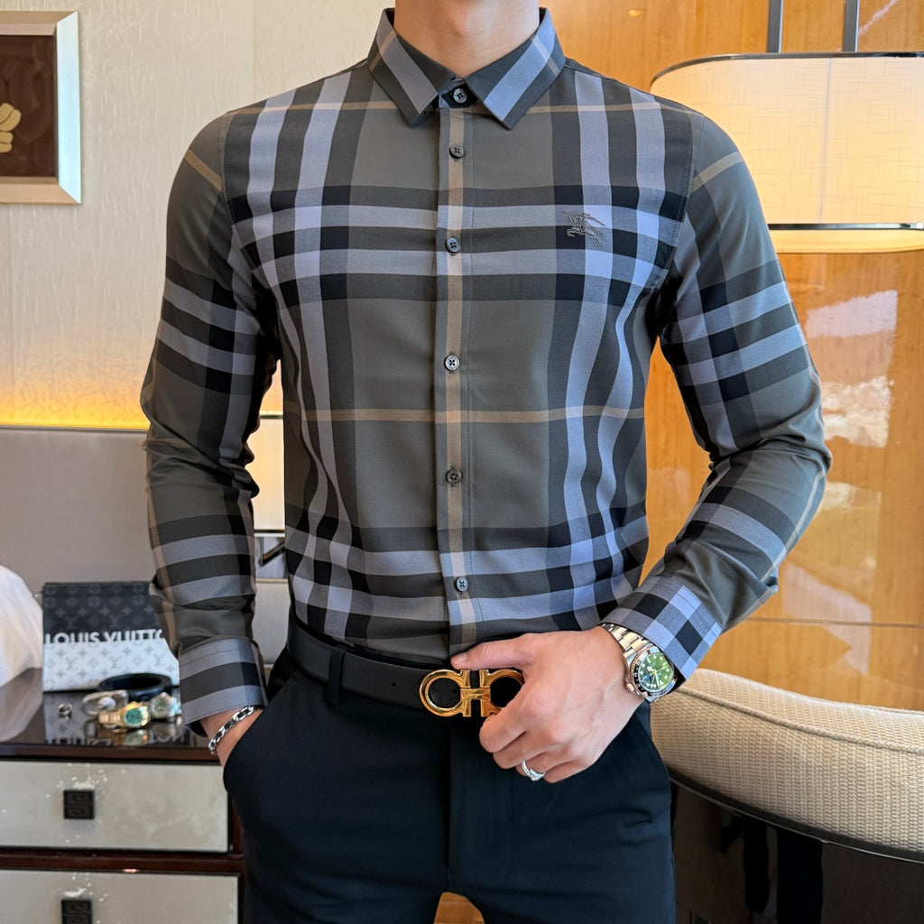 Burberry Grey Blue Check Dress Shirt