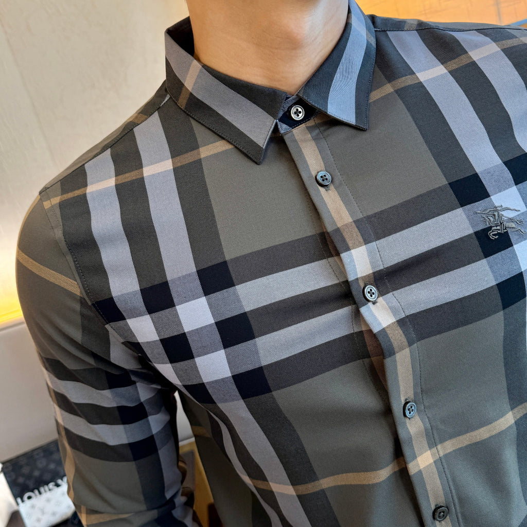 Burberry Grey Blue Check Dress Shirt