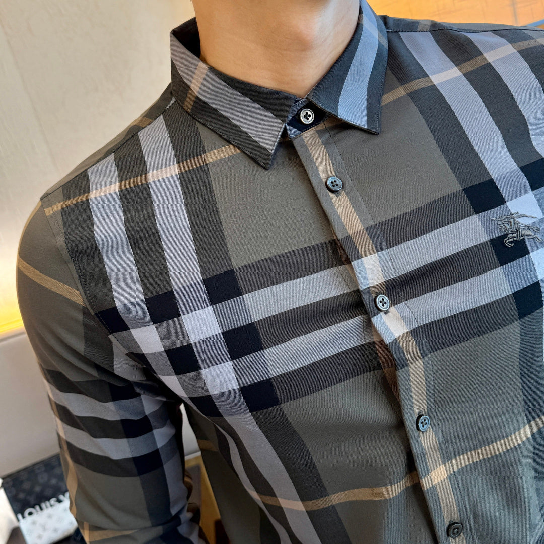 Burberry Grey Blue Check Dress Shirt