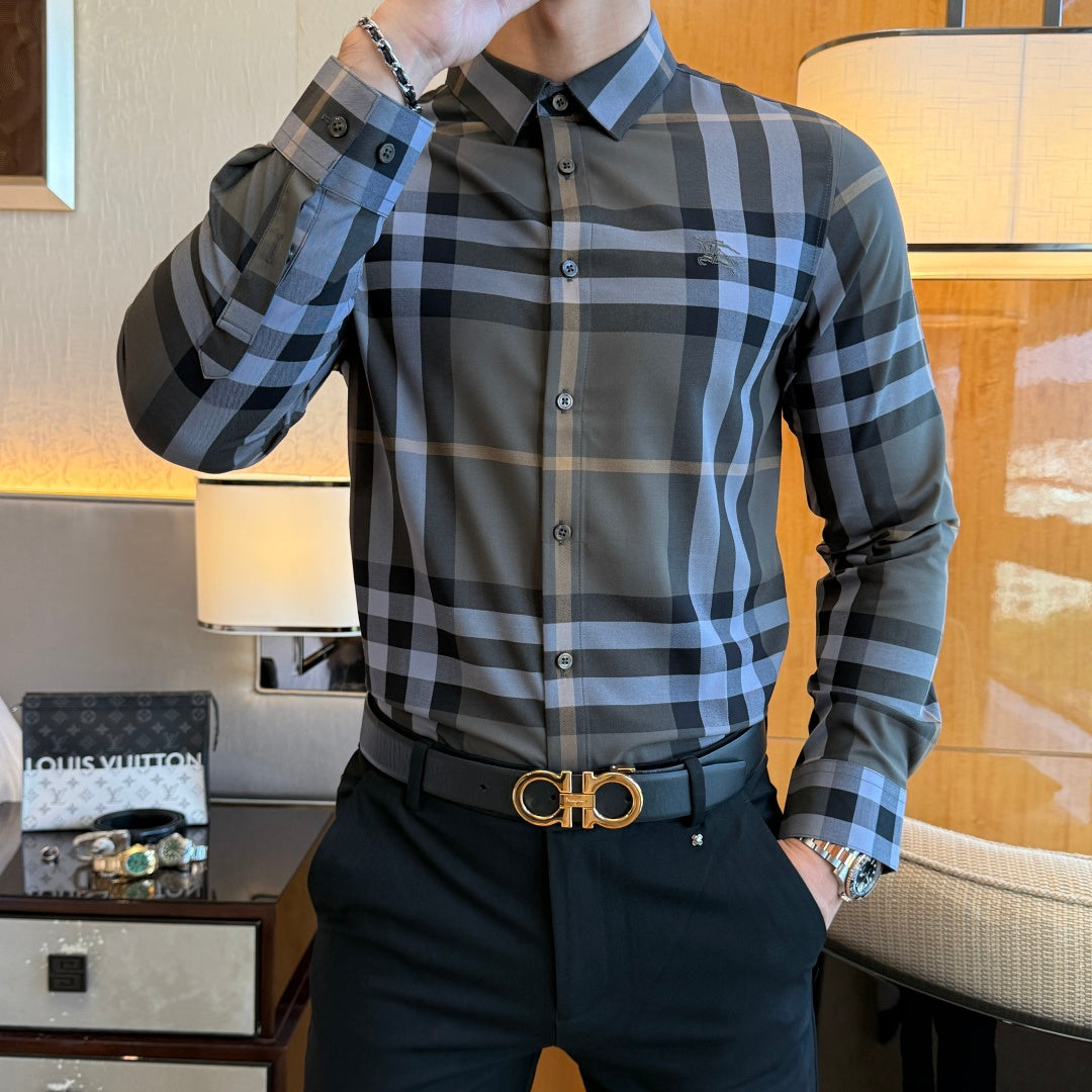 Burberry Grey Blue Check Dress Shirt