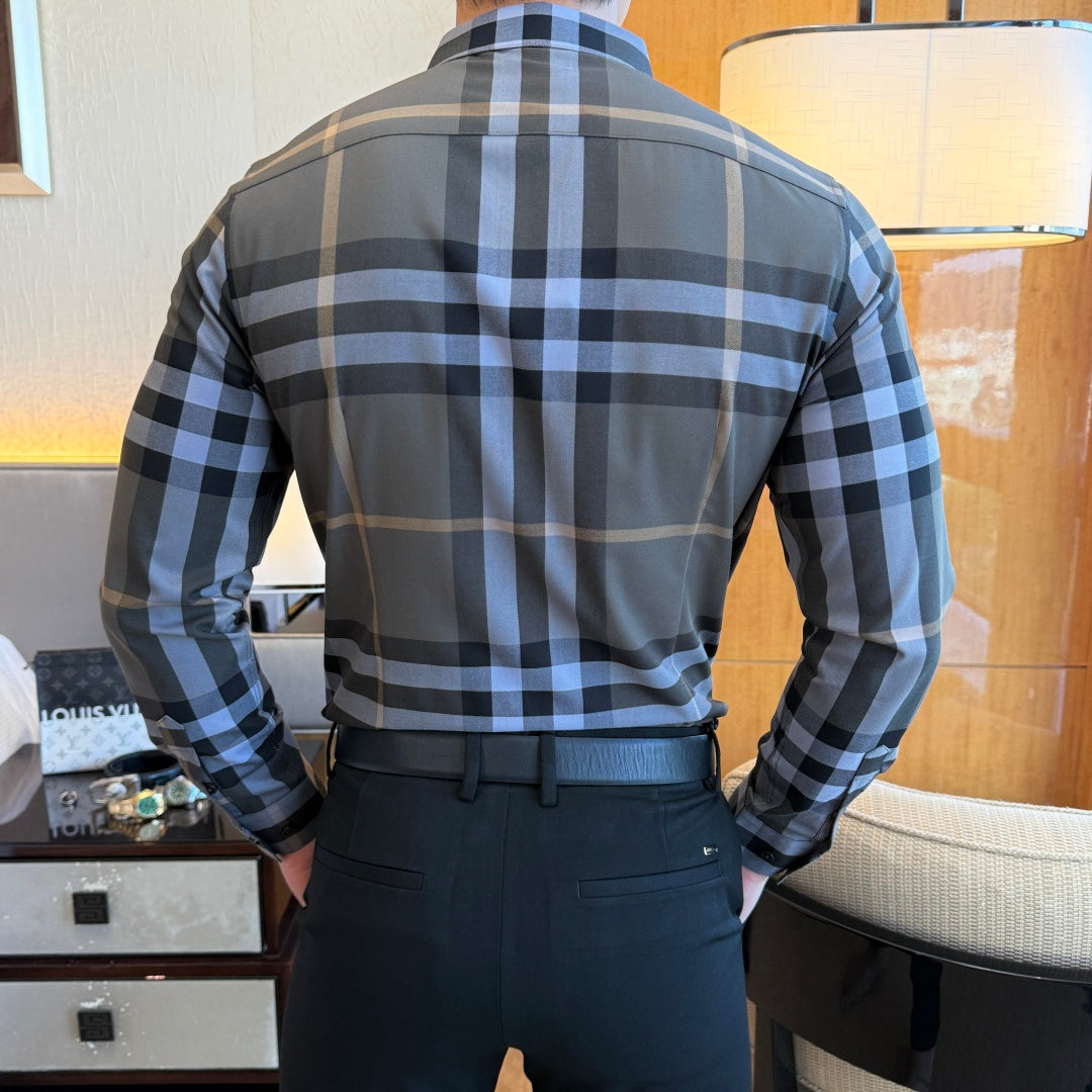 Burberry Grey Blue Check Dress Shirt