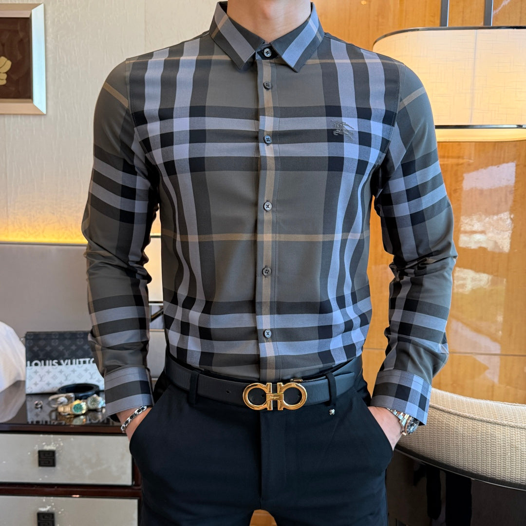 Burberry Grey Blue Check Dress Shirt
