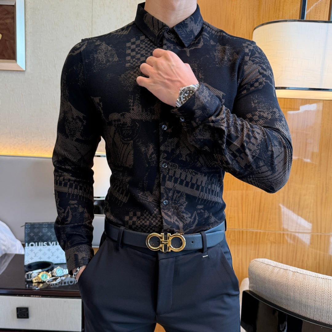 Louis Vuitton Black Jacquard Pattern Dress Shirt