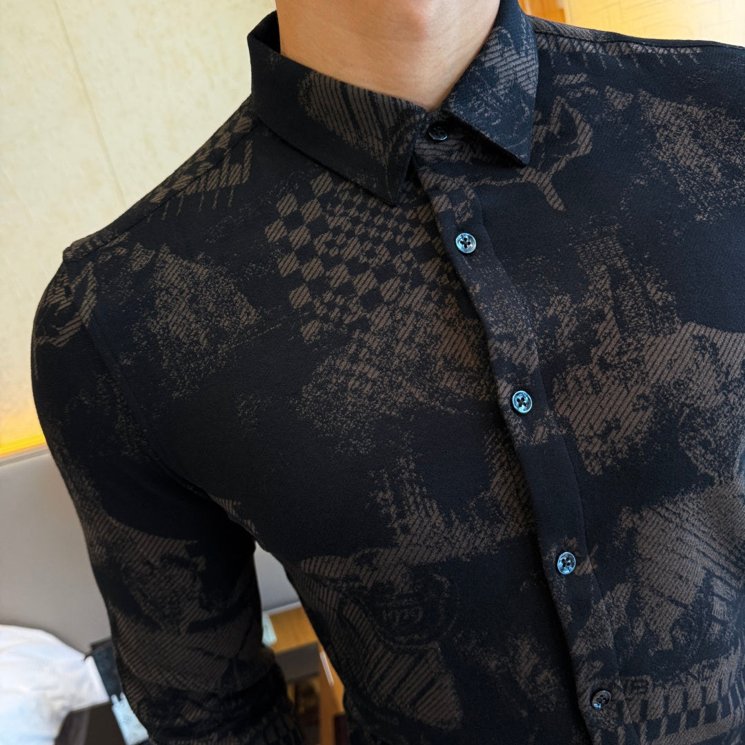 Louis Vuitton Black Jacquard Pattern Dress Shirt