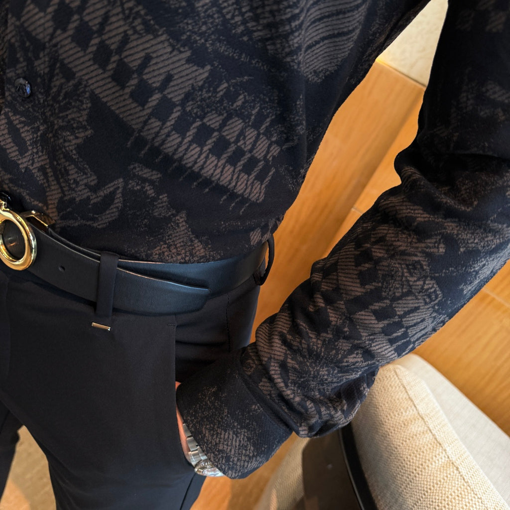 Louis Vuitton Black Jacquard Pattern Dress Shirt