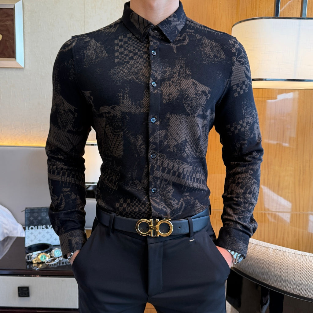 Louis Vuitton Black Jacquard Pattern Dress Shirt