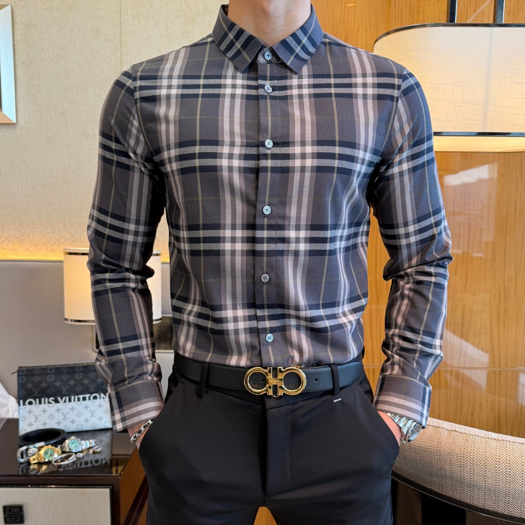 Burberry Charcoal Grey Check Dress Shirt