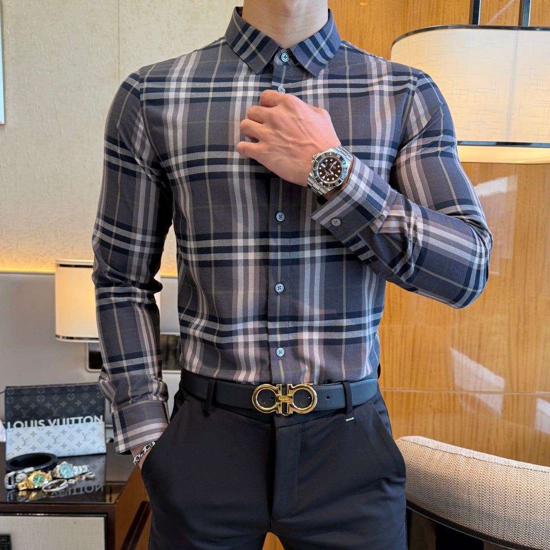 Burberry Charcoal Grey Check Dress Shirt