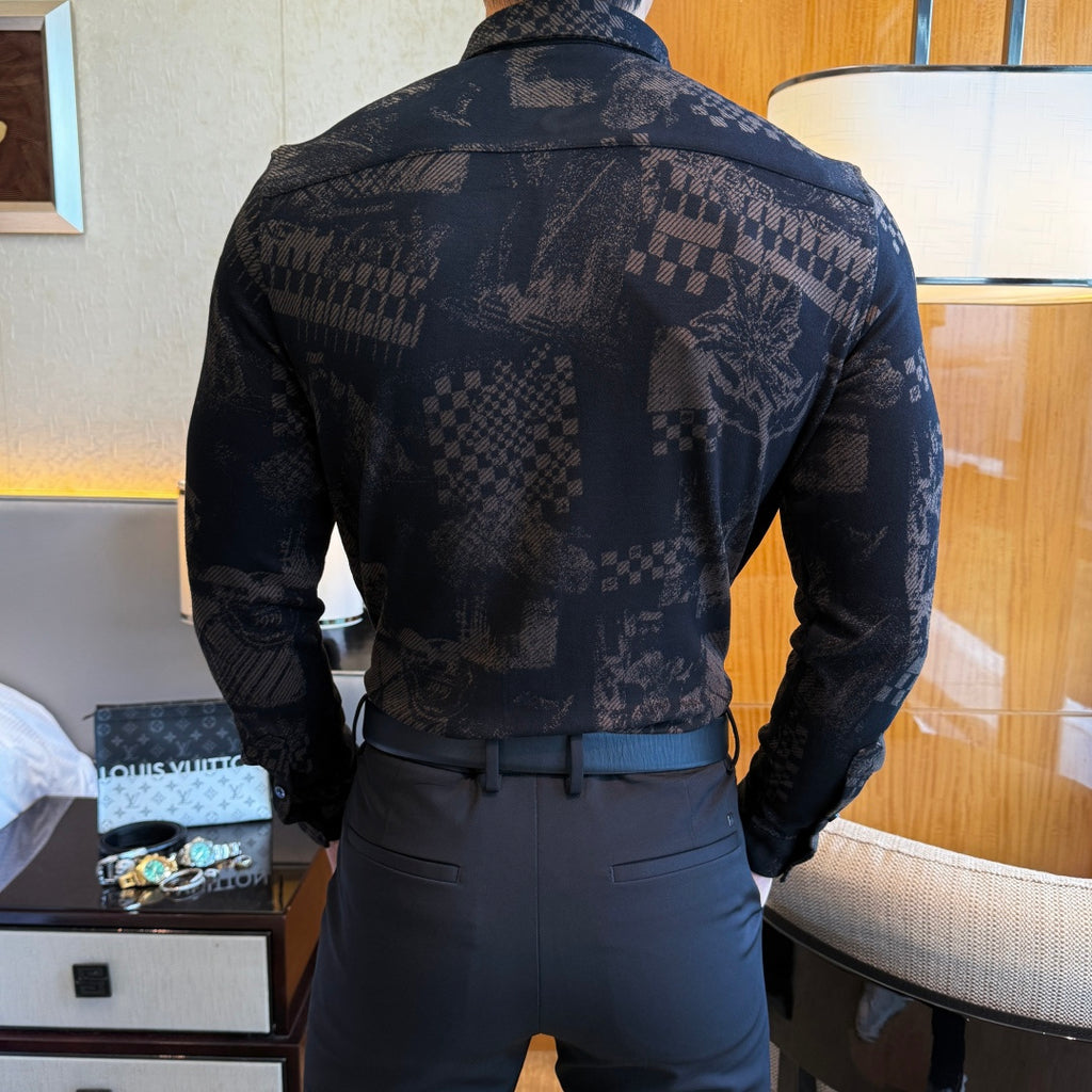 Louis Vuitton Black Jacquard Pattern Dress Shirt