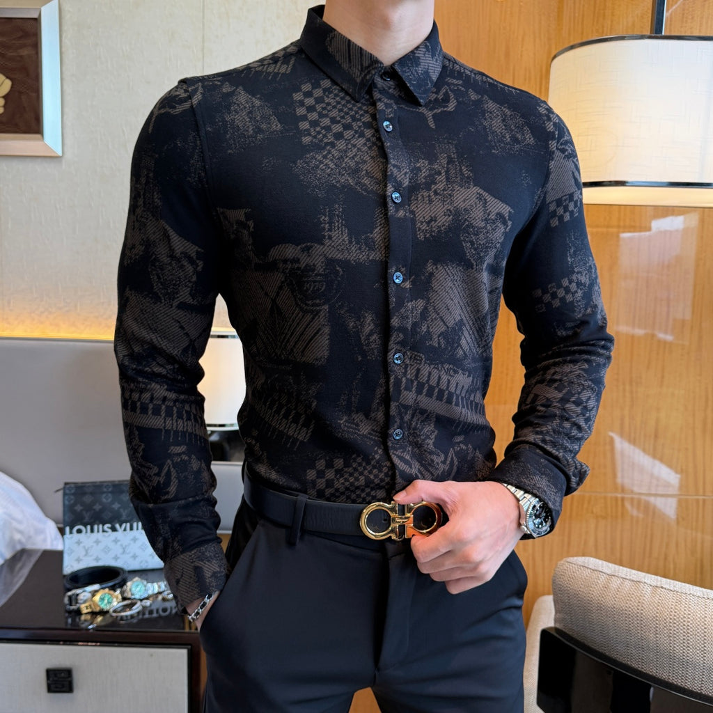 Louis Vuitton Black Jacquard Pattern Dress Shirt