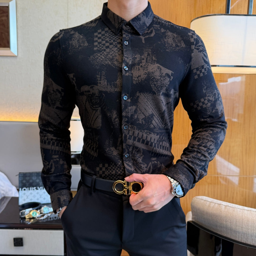 Louis Vuitton Black Jacquard Pattern Dress Shirt