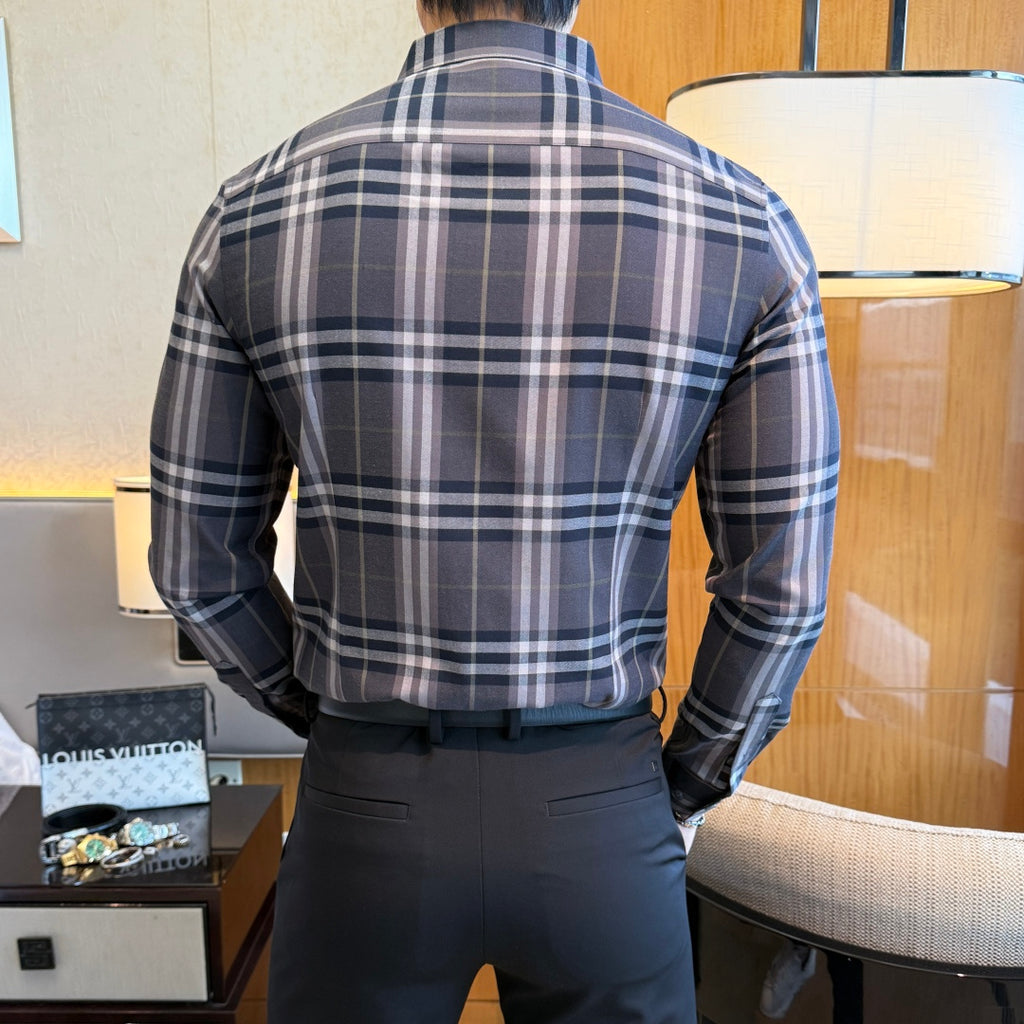 Burberry Charcoal Grey Check Dress Shirt