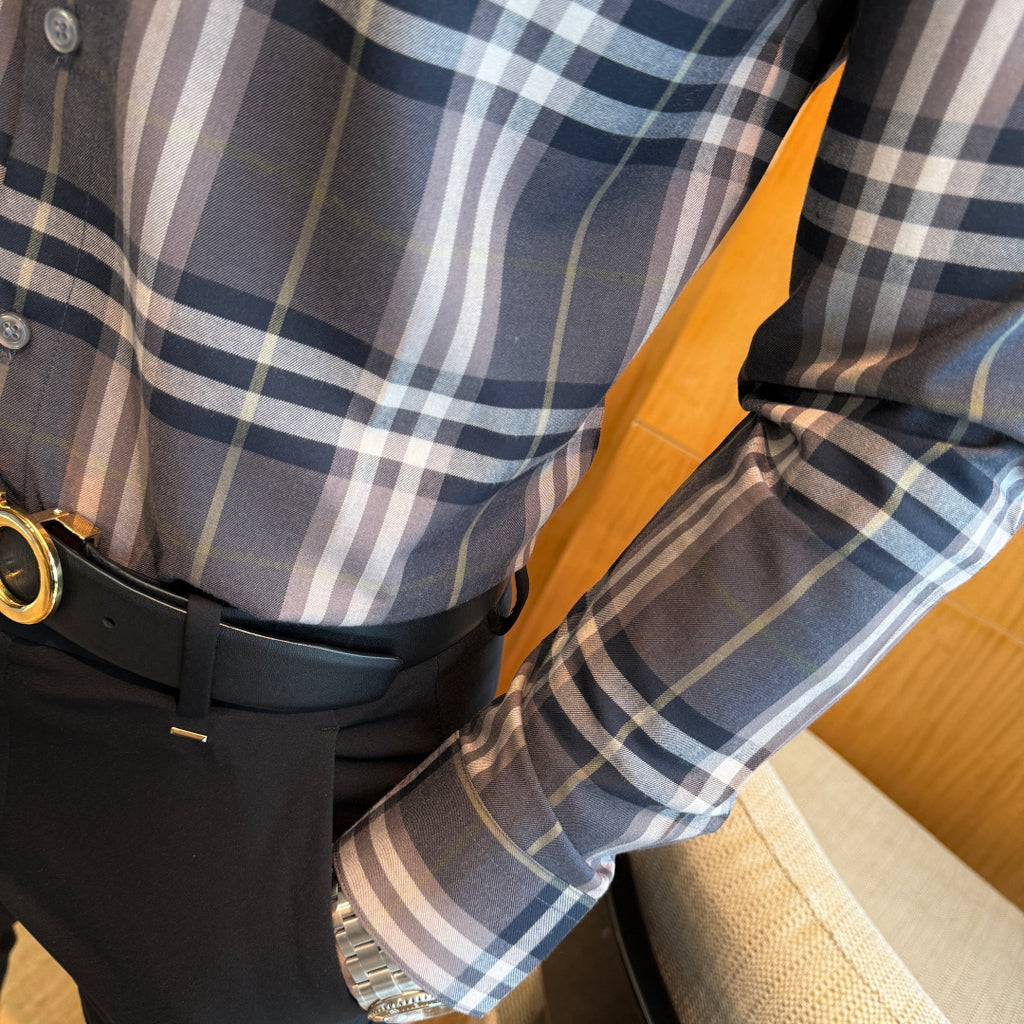 Burberry Charcoal Grey Check Dress Shirt