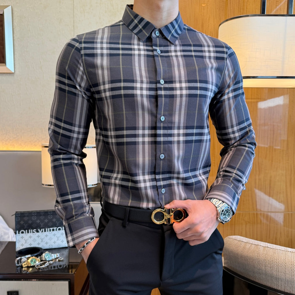 Burberry Charcoal Grey Check Dress Shirt