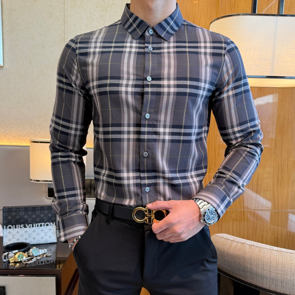 Burberry Charcoal Grey Check Dress Shirt