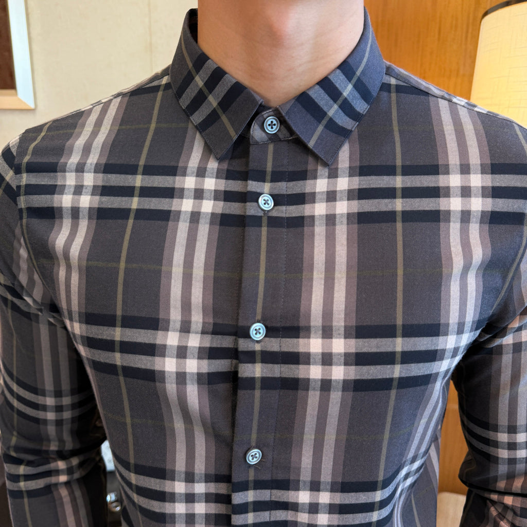 Burberry Charcoal Grey Check Dress Shirt