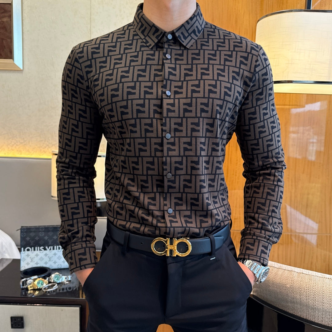 Fendi FF Monogram Pattern Dress Shirt