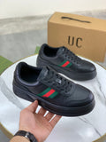 Gucci All-Black Leather Sneakers with Web Stripe