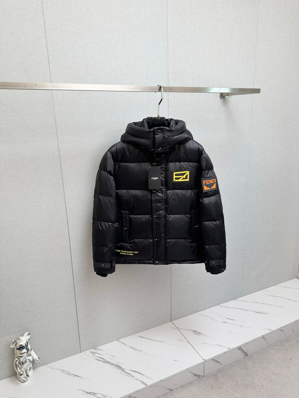 Fendi Logo Patch Puffer Jacket Black