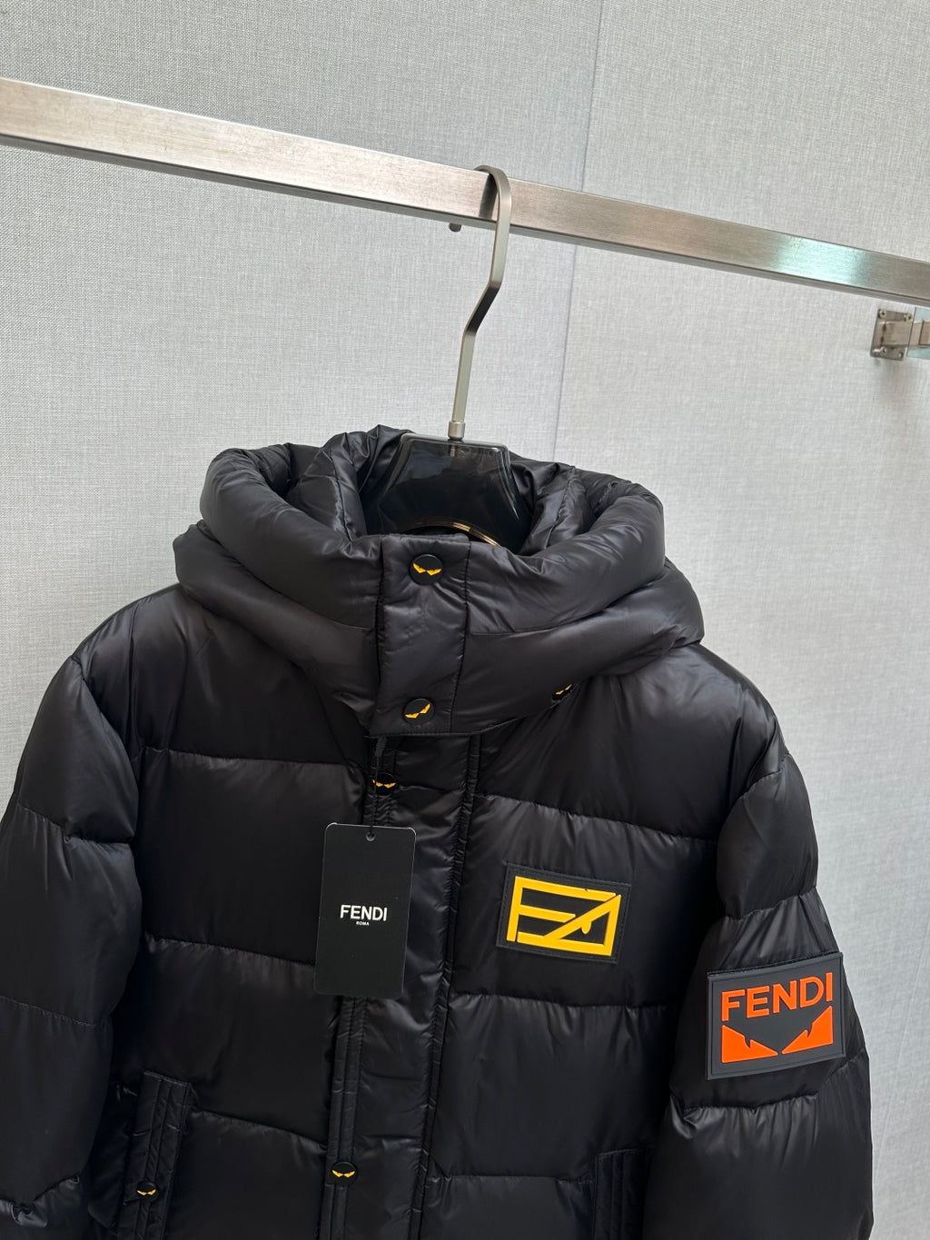 Fendi Logo Patch Puffer Jacket Black
