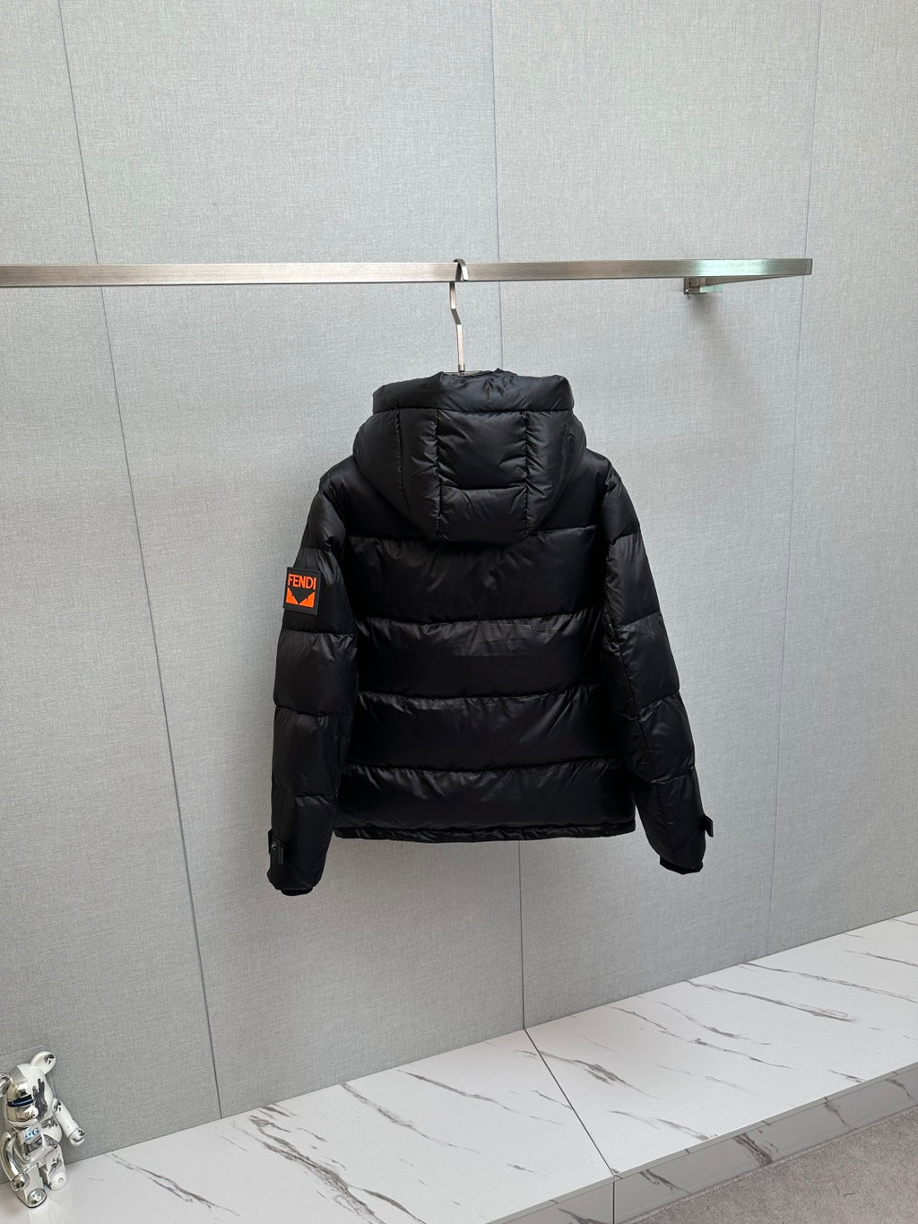 Fendi Logo Patch Puffer Jacket Black