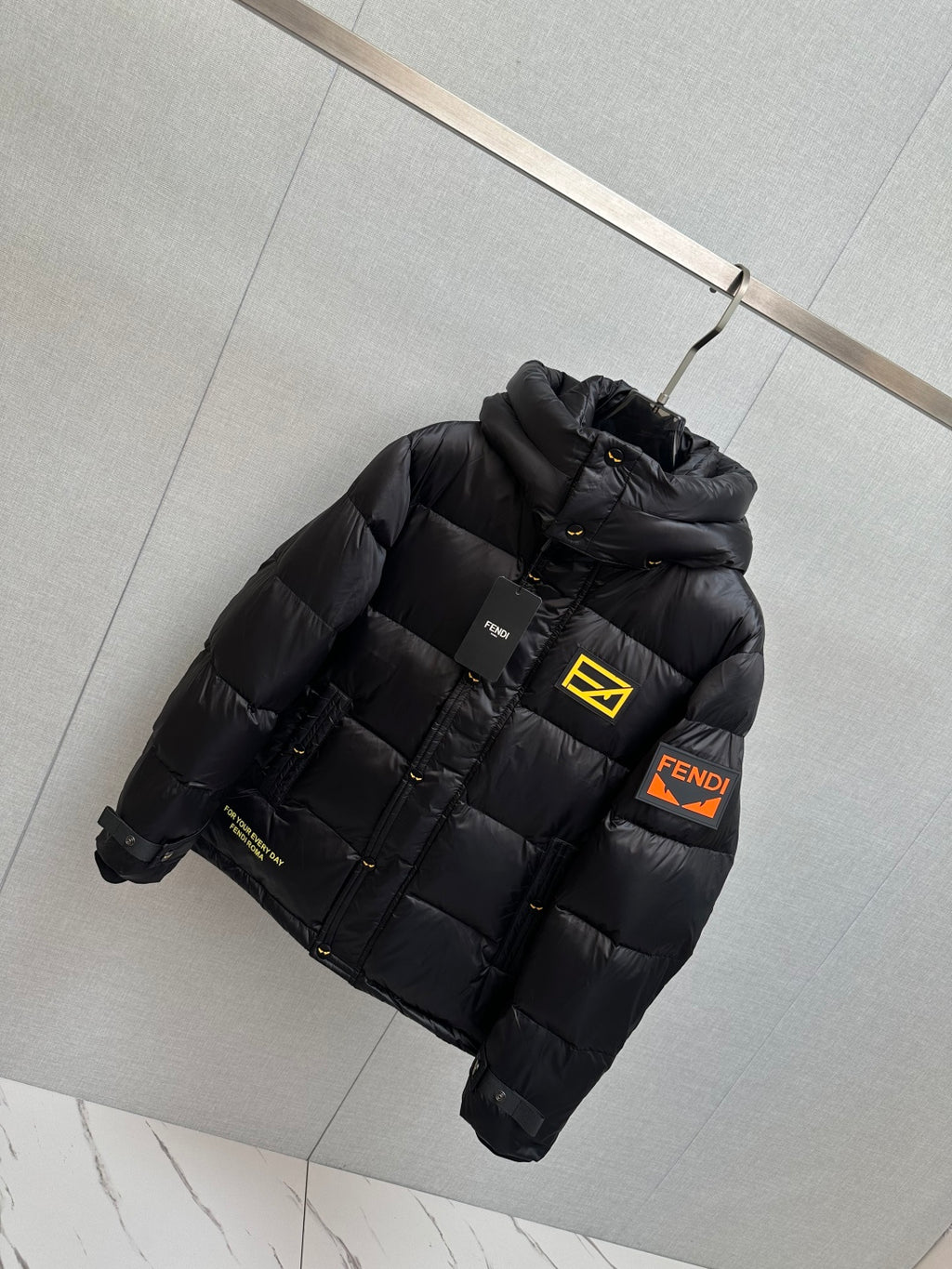 Fendi Logo Patch Puffer Jacket Black