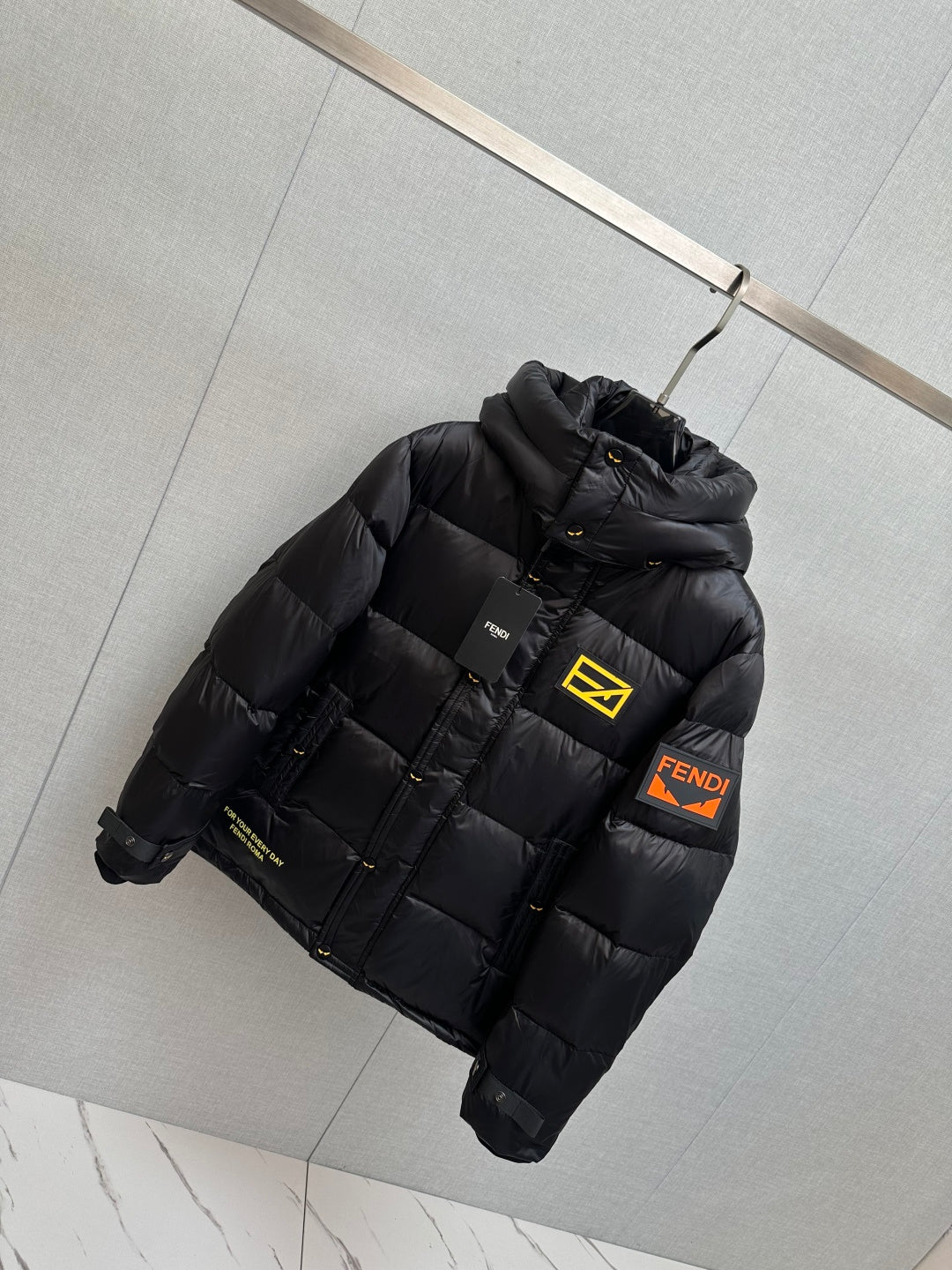 Fendi Logo Patch Puffer Jacket Black
