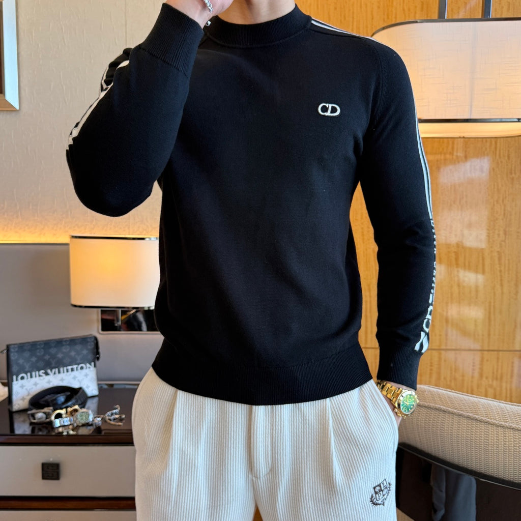 Dior CD Logo Stripe Sleeve Sweater - Black