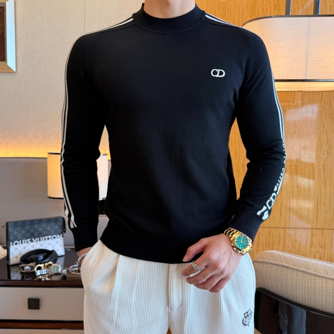 Dior CD Logo Stripe Sleeve Sweater - Black