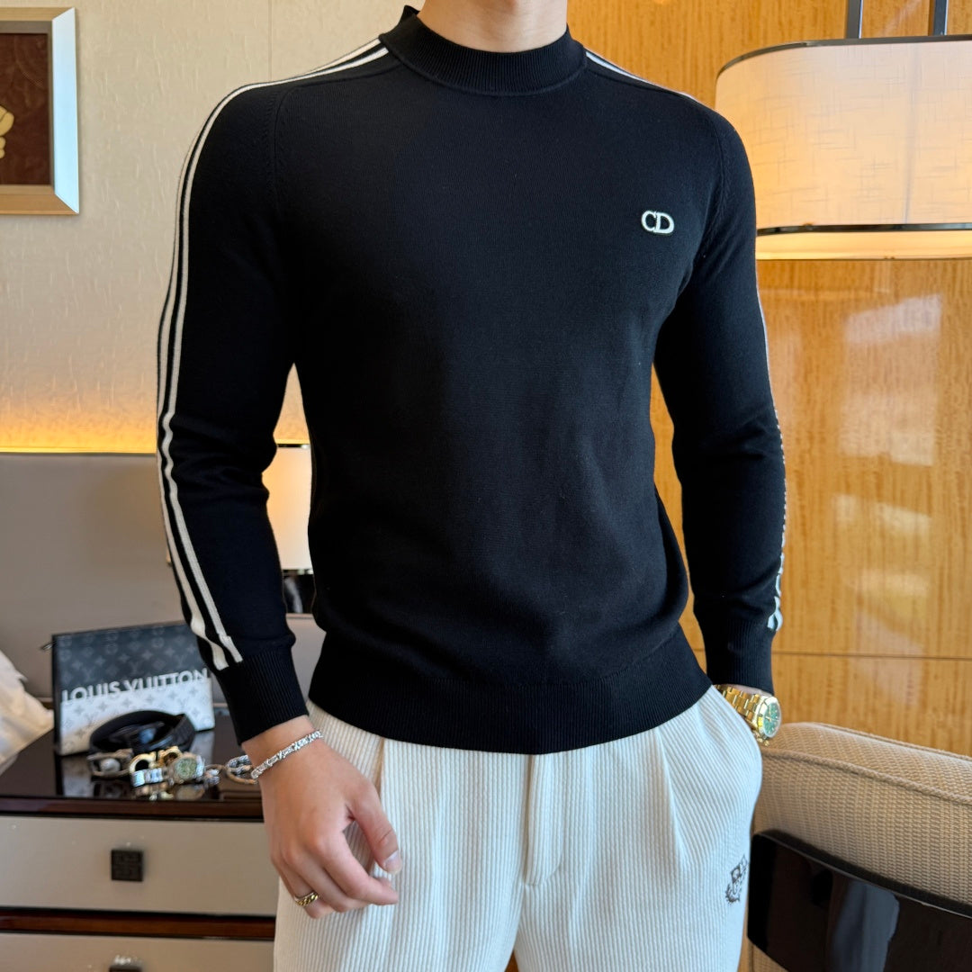 Dior CD Logo Stripe Sleeve Sweater - Black