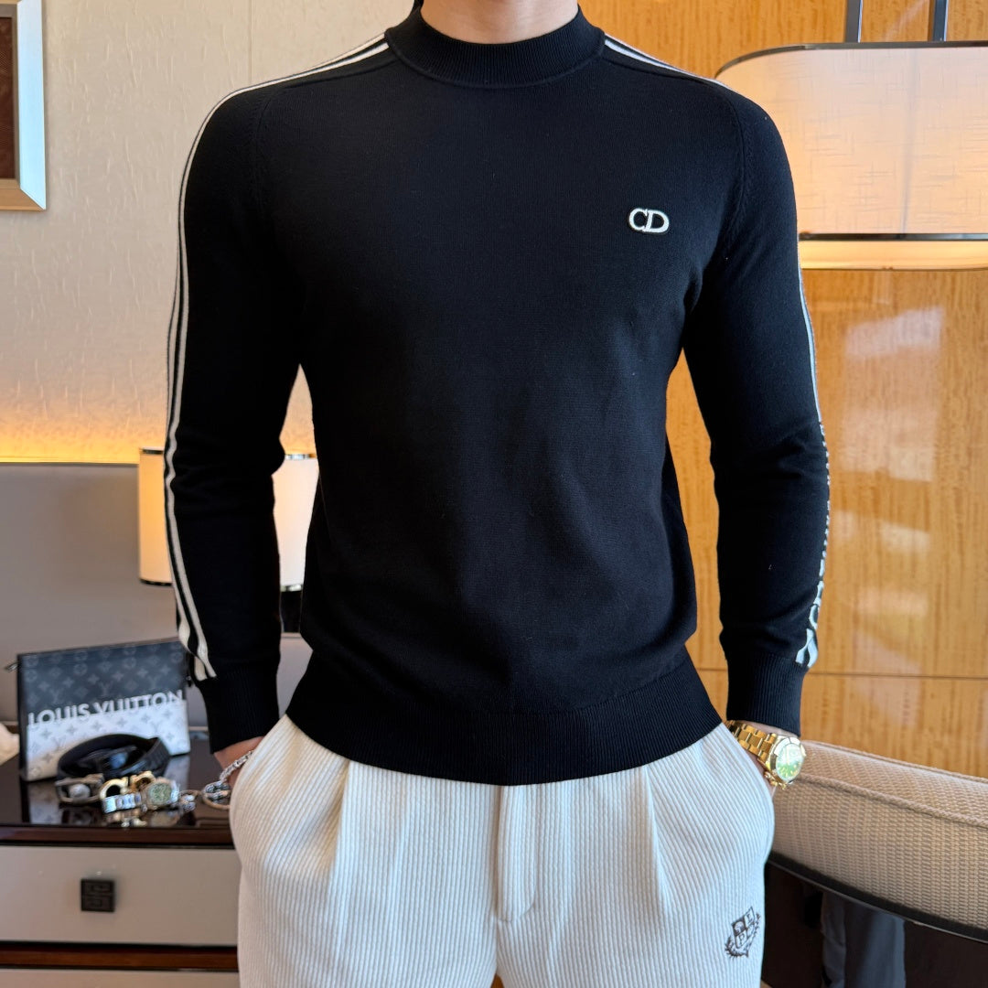 Dior CD Logo Stripe Sleeve Sweater - Black