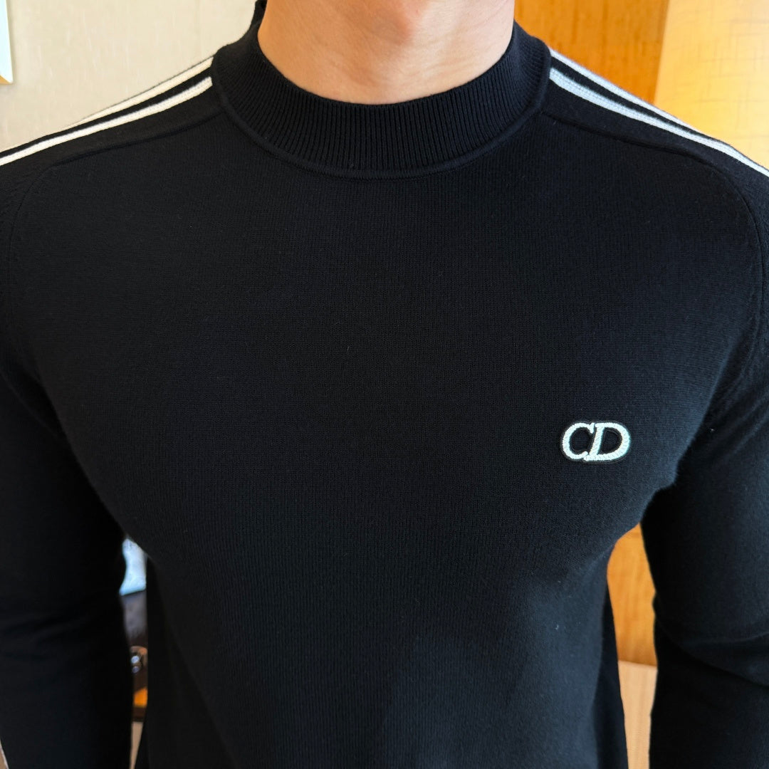 Dior CD Logo Stripe Sleeve Sweater - Black