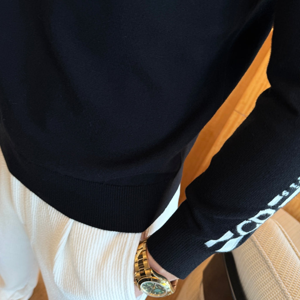 Dior CD Logo Stripe Sleeve Sweater - Black