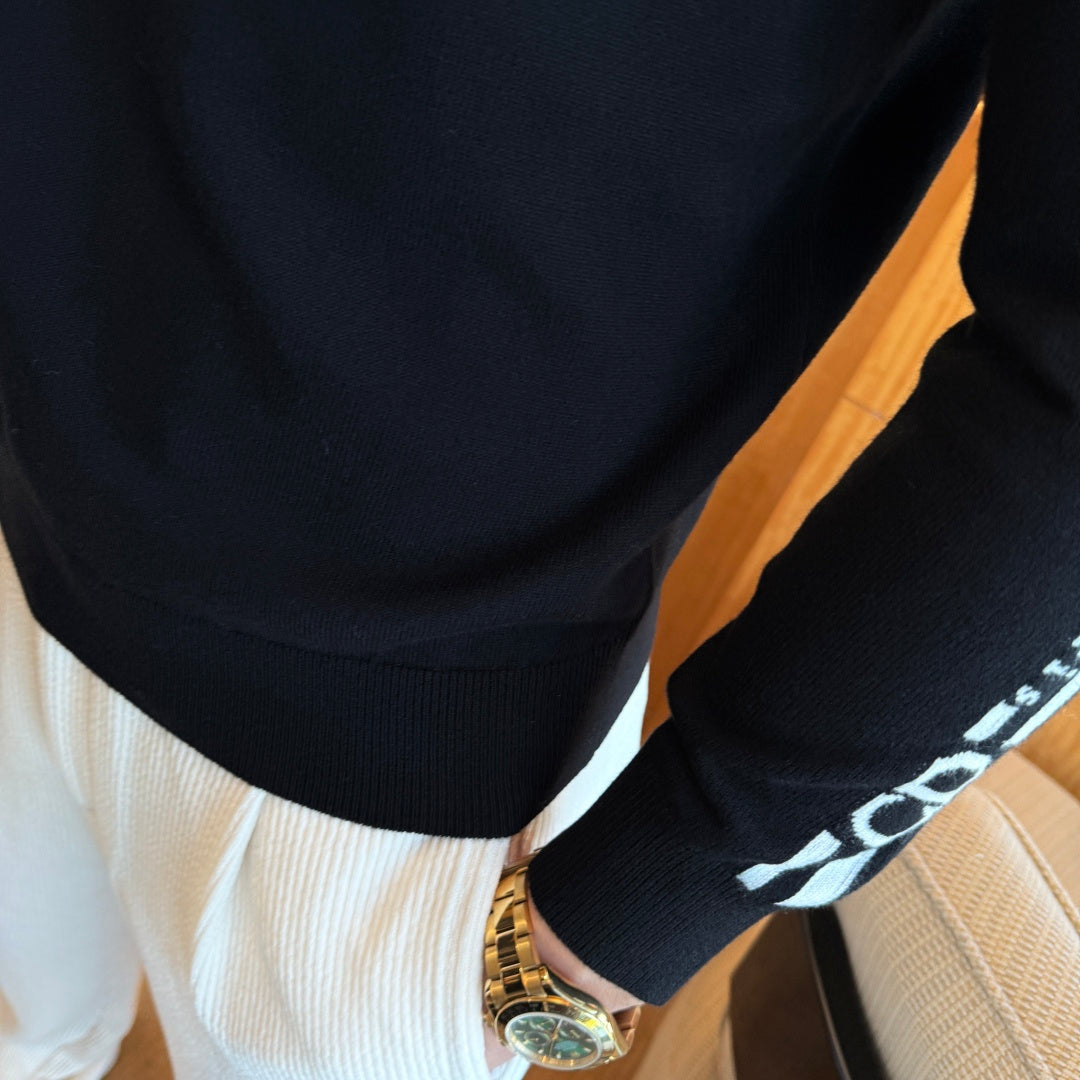 Dior CD Logo Stripe Sleeve Sweater - Black