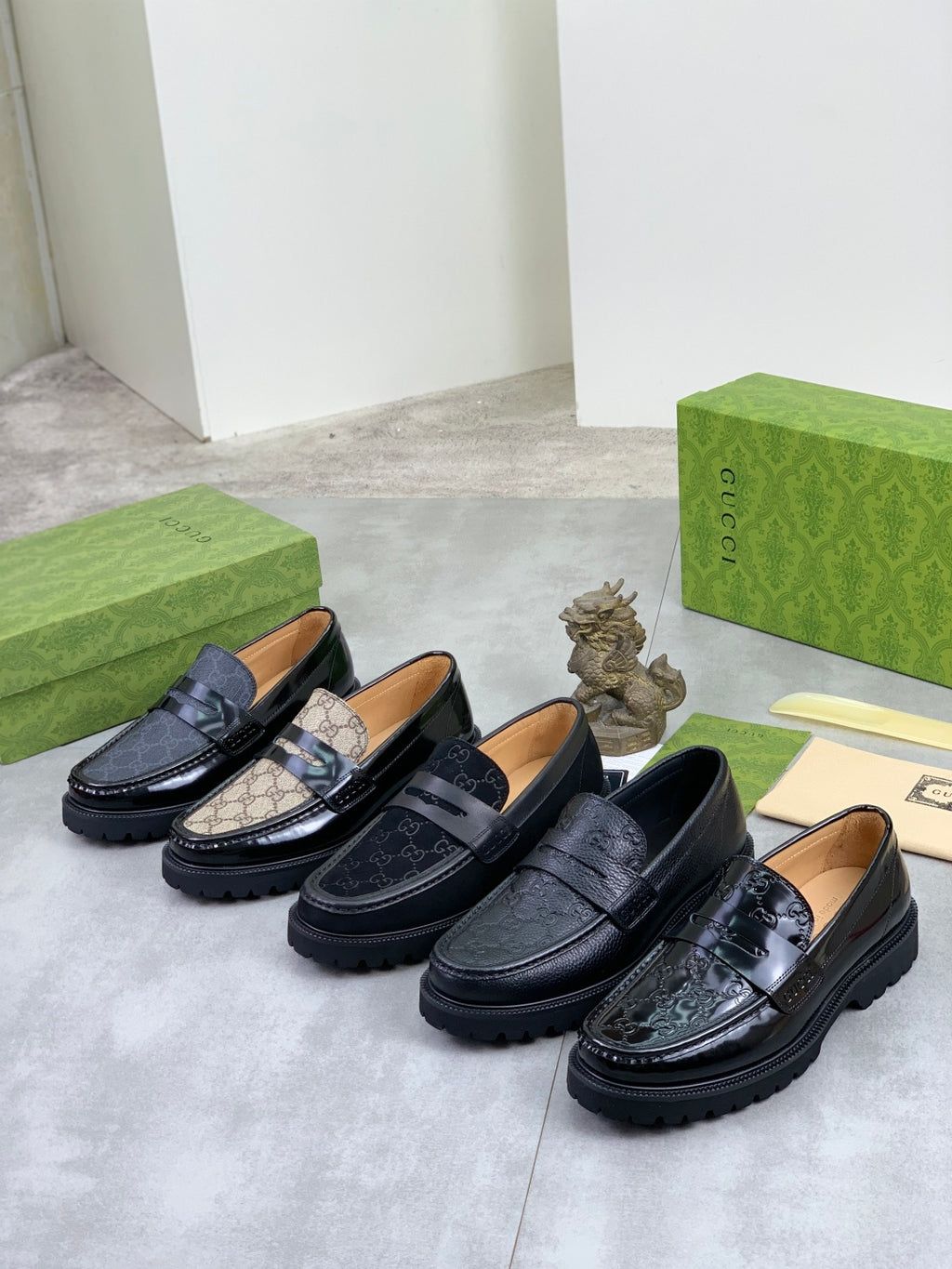 Gucci GG Monogram Platform Loafers Black