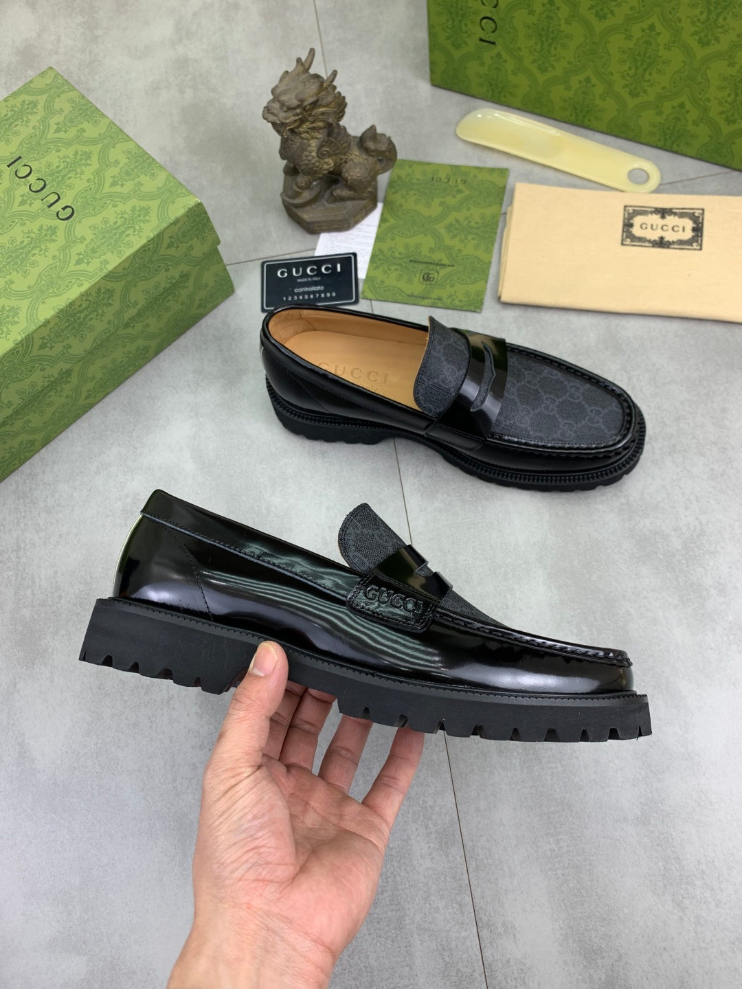 Gucci GG Monogram Platform Loafers Black