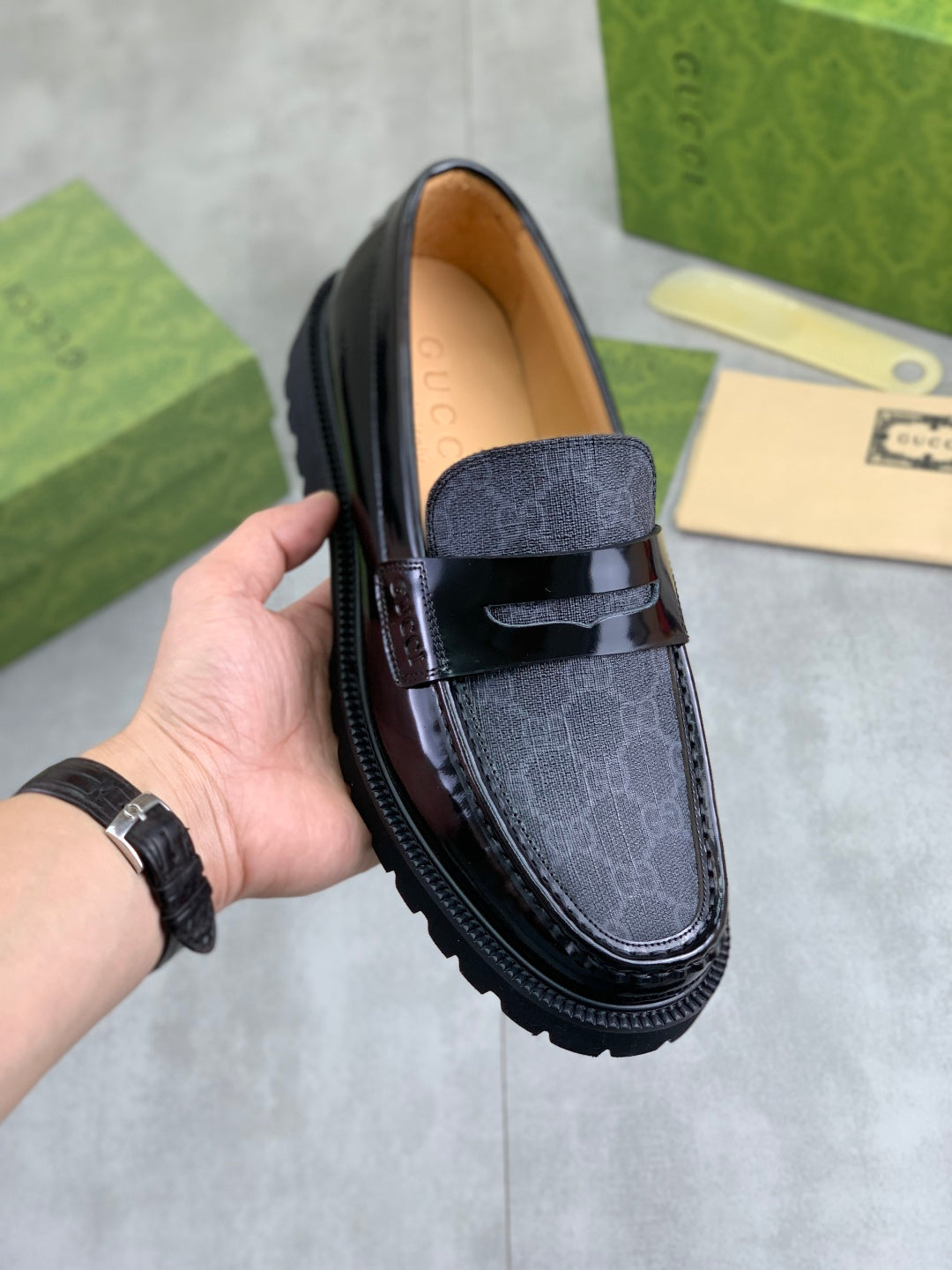 Gucci GG Monogram Platform Loafers Black