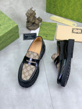 Gucci All-Black GG Monogram Loafers with Web Stripe