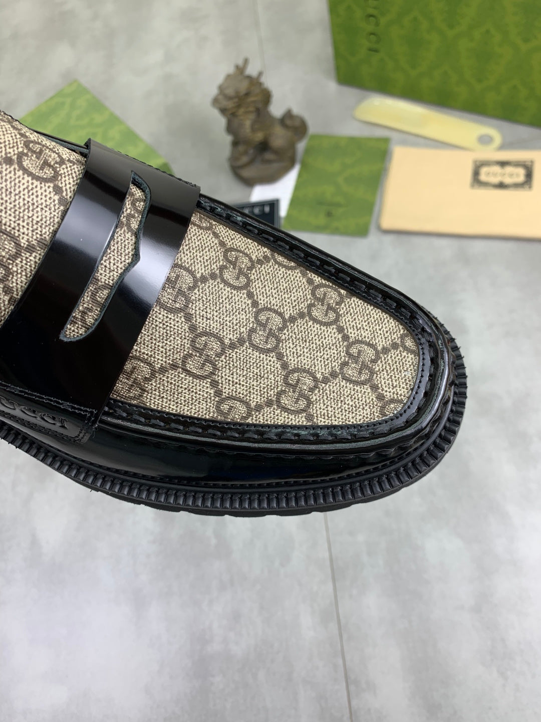 Gucci All-Black GG Monogram Loafers with Web Stripe