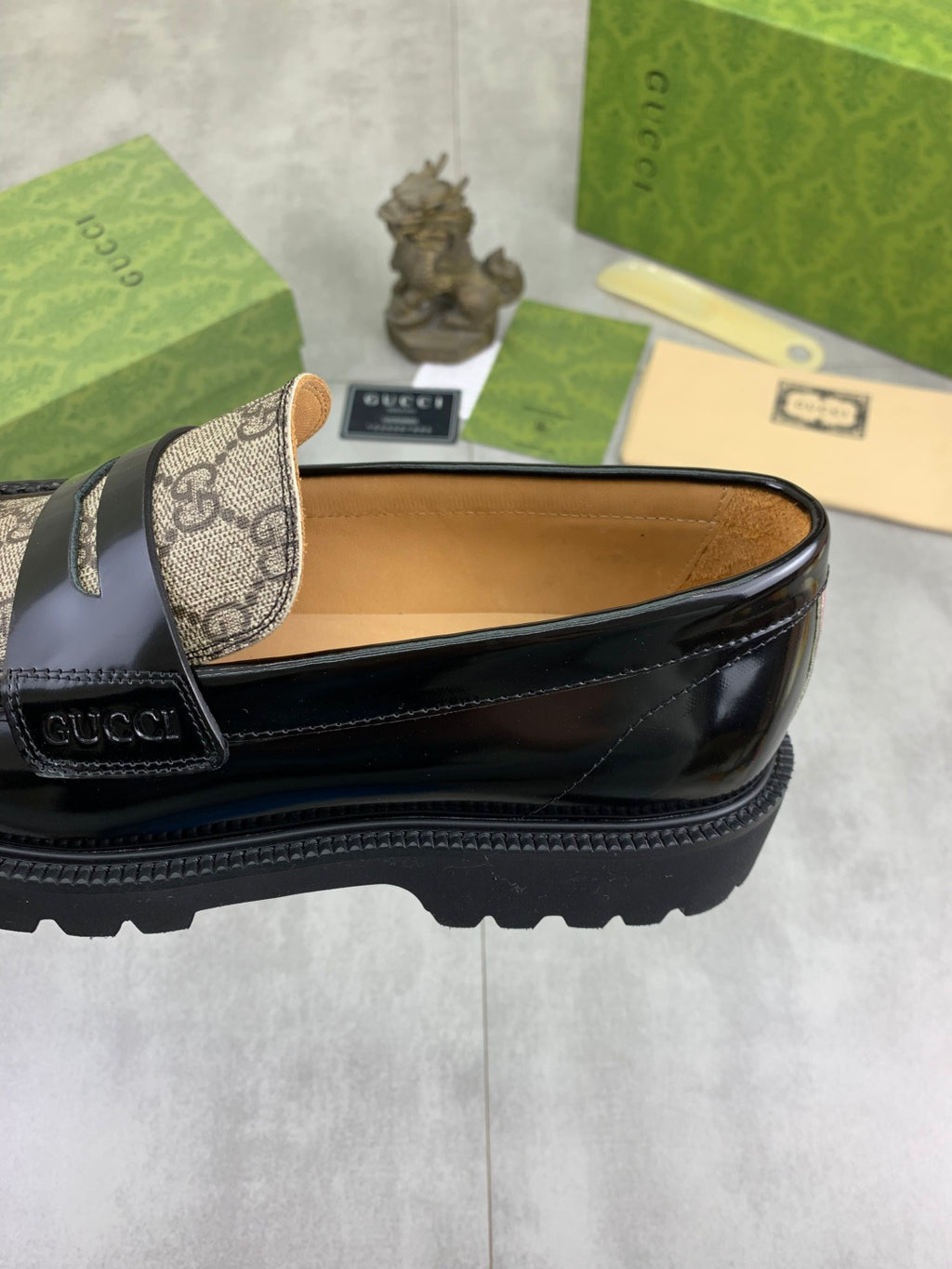 Gucci All-Black GG Monogram Loafers with Web Stripe