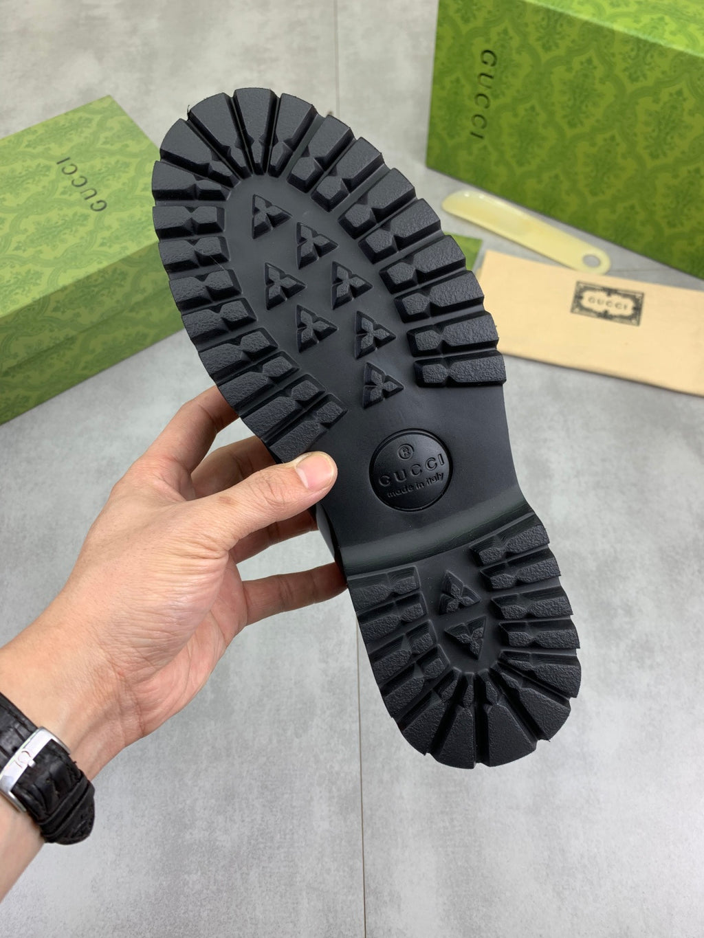 Gucci All-Black GG Monogram Loafers with Web Stripe
