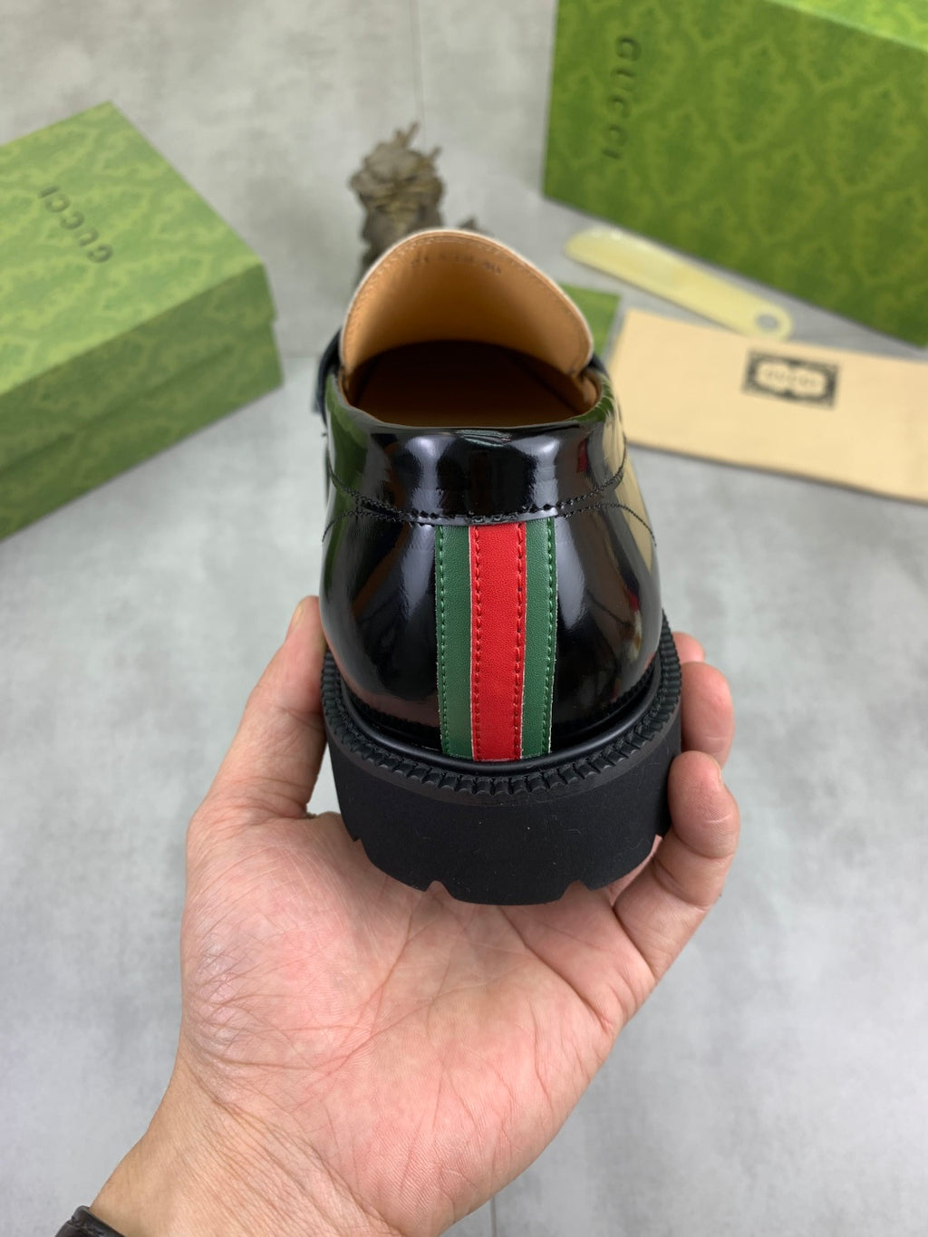 Gucci All-Black GG Monogram Loafers with Web Stripe