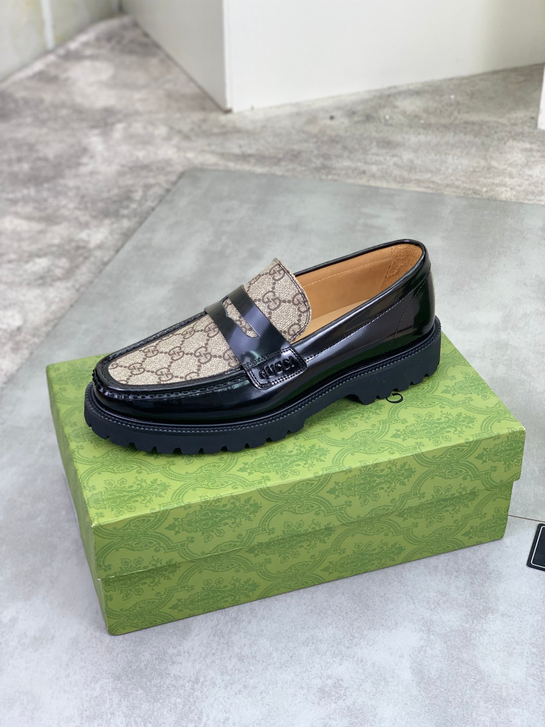 Gucci All-Black GG Monogram Loafers with Web Stripe