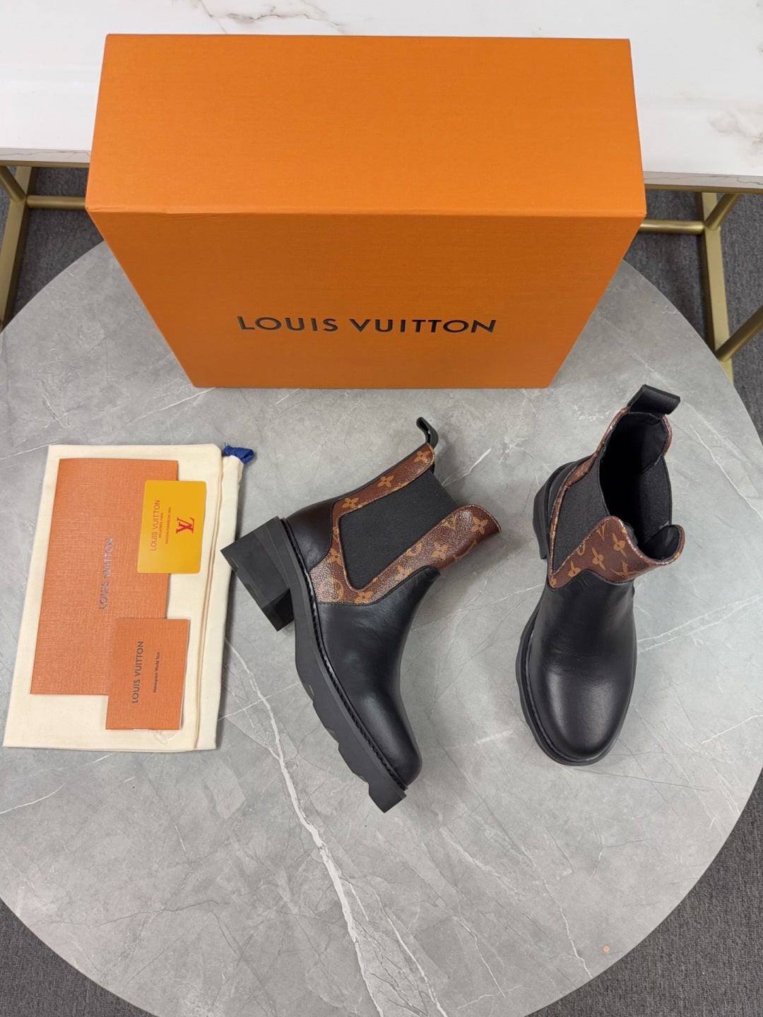 LV Chelsea Boots - Black Leather & Monogram Canvas