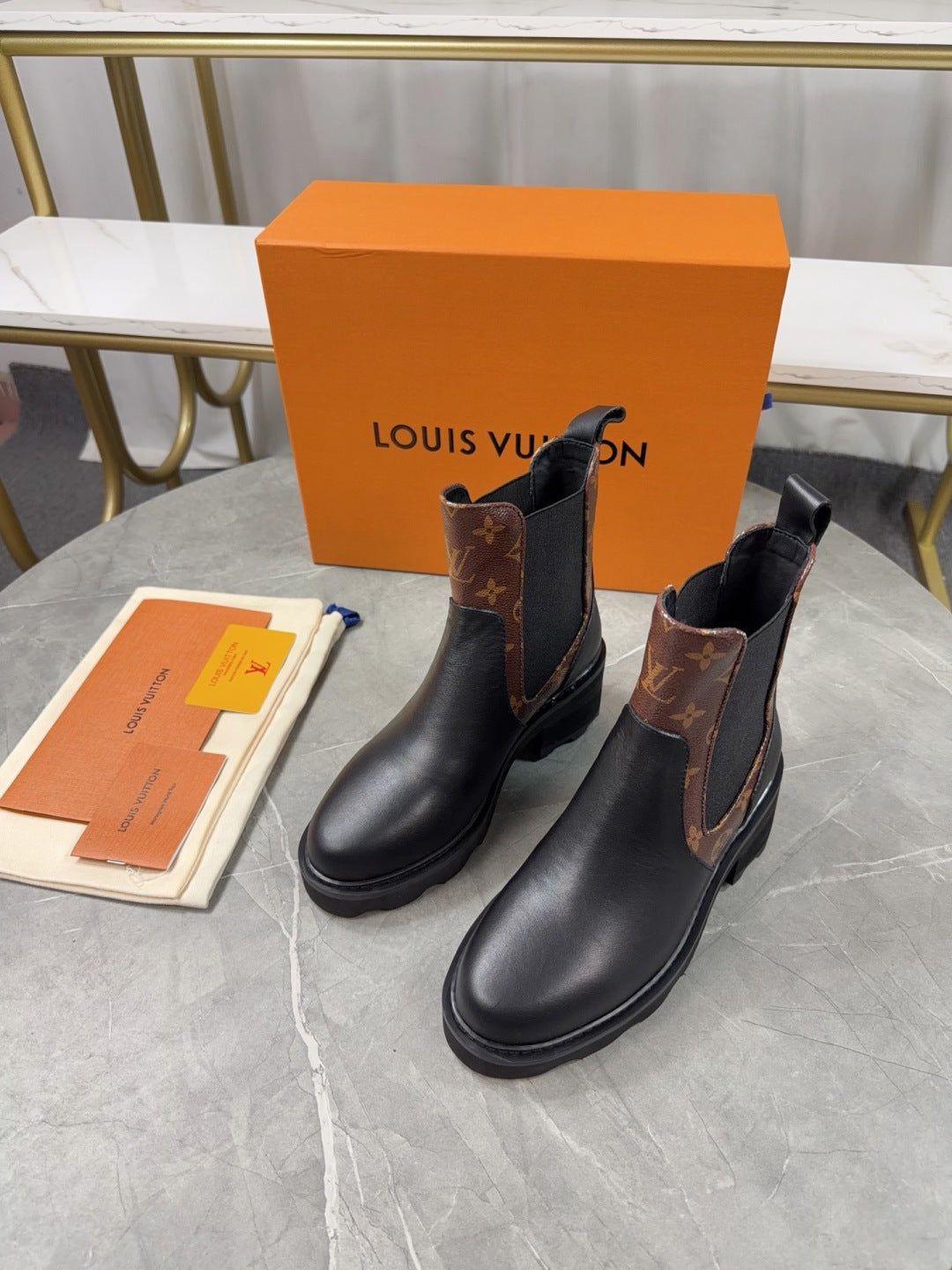 LV Chelsea Boots - Black Leather & Monogram Canvas