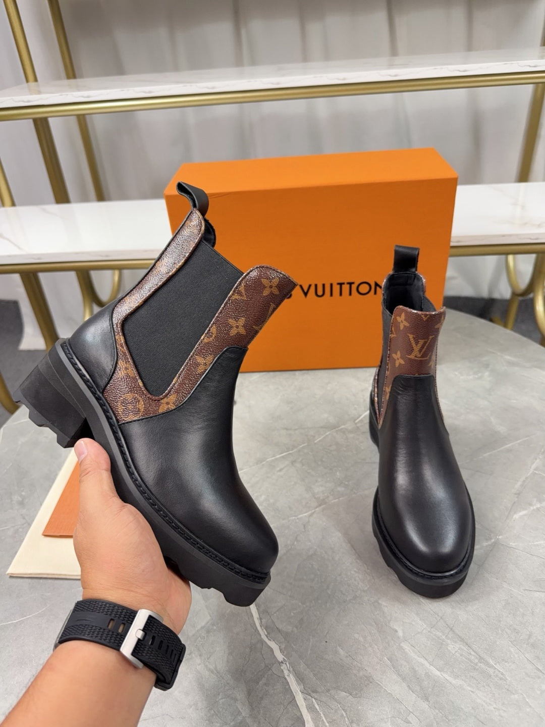LV Chelsea Boots - Black Leather & Monogram Canvas