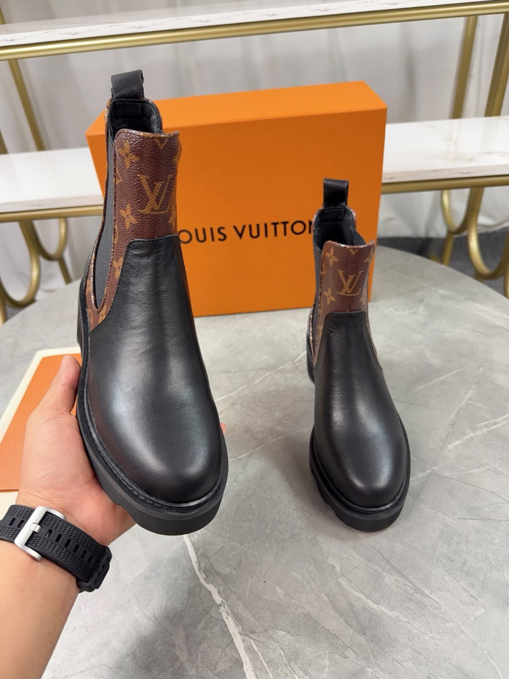 LV Chelsea Boots - Black Leather & Monogram Canvas