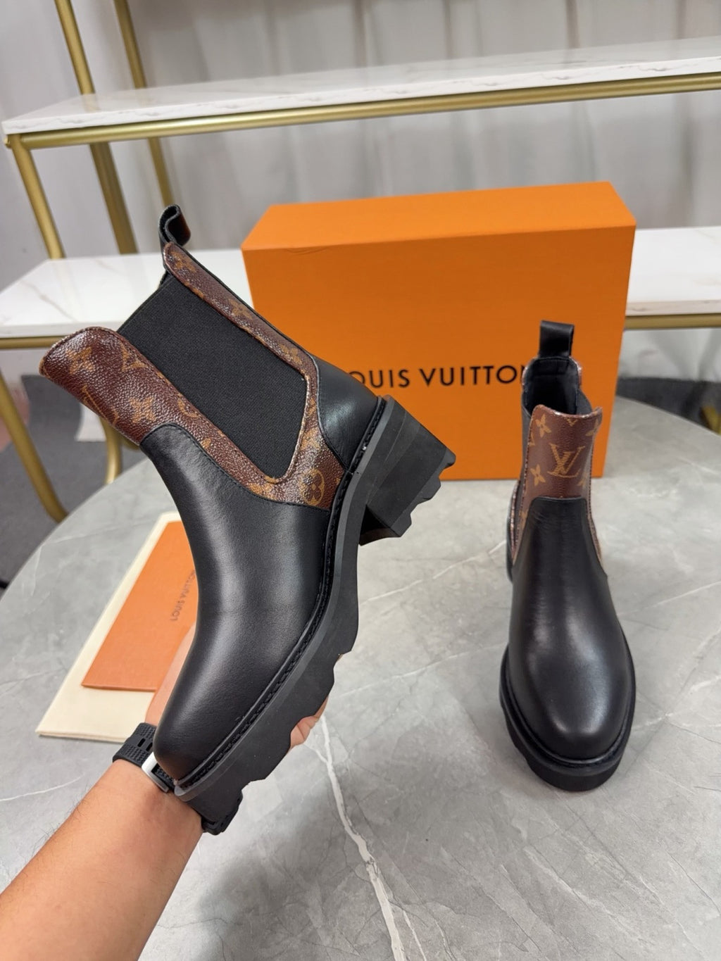 LV Chelsea Boots - Black Leather & Monogram Canvas