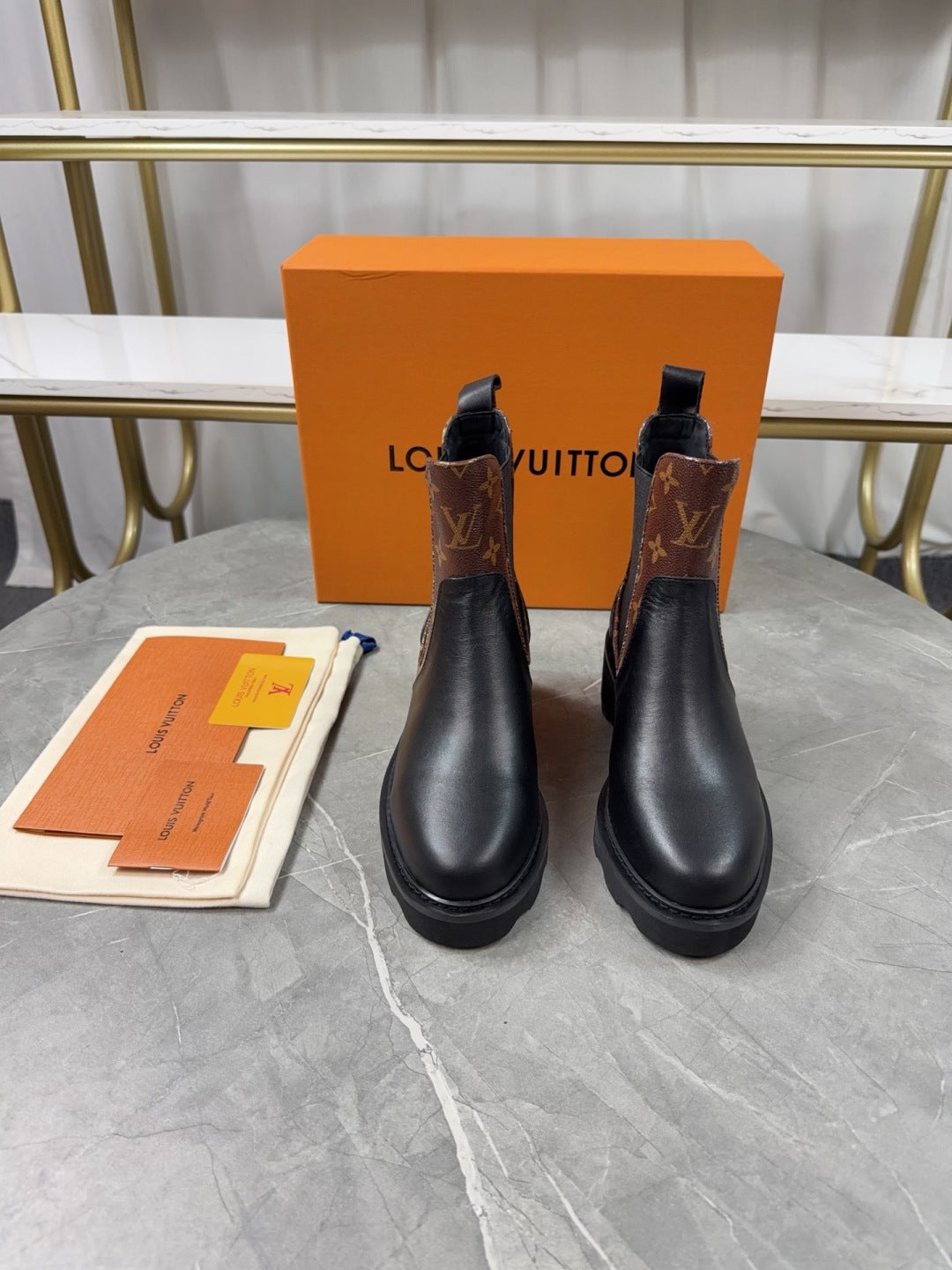 LV Chelsea Boots - Black Leather & Monogram Canvas