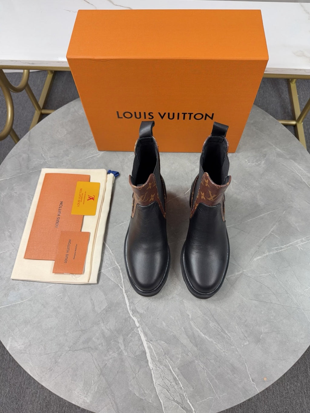 LV Chelsea Boots - Black Leather & Monogram Canvas